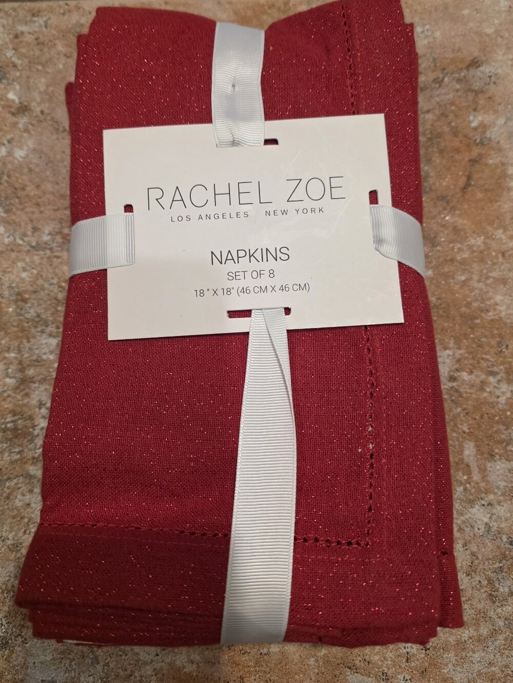 Rachel Zoe Red Cotton Metallic Napkins Set Of 8 NEW